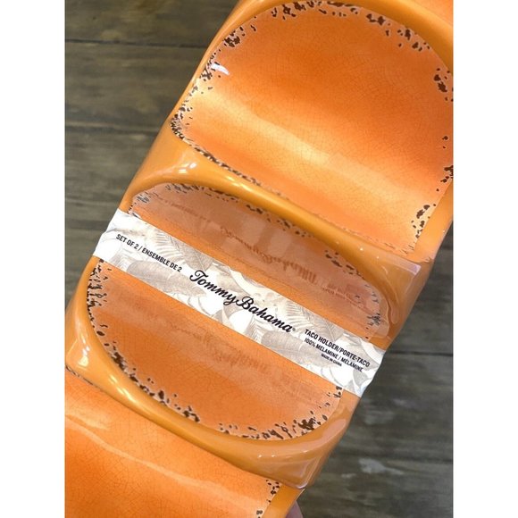 Tommy Bahama Taco Holder  Orange Crackle Rustic Melamine Set of 2 Taco Holders - Picture 2 of 7